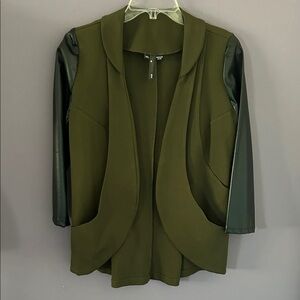 Yellowcake Olive Blazer with Leather Sleeves